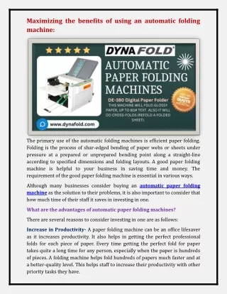 automatic paper folding machine