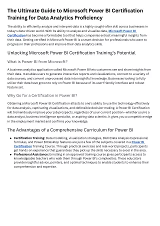 The Ultimate Guide to Microsoft Power BI Certification Training for Data Analytics Proficiency