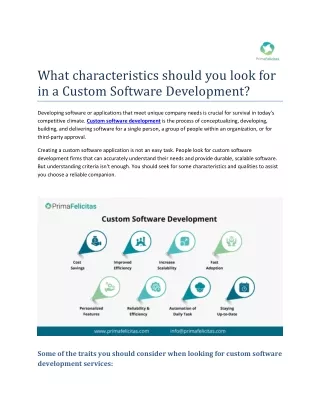 What characteristics should you look for in a Custom Software Development