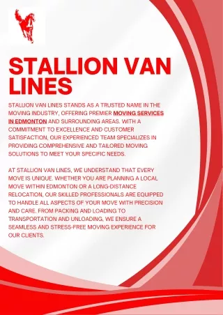 Stallion Van Lines: Premier Moving Services Edmonton for Comprehensive Relocatio