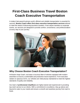 First-Class Business Travel Boston Coach Executive Transportation