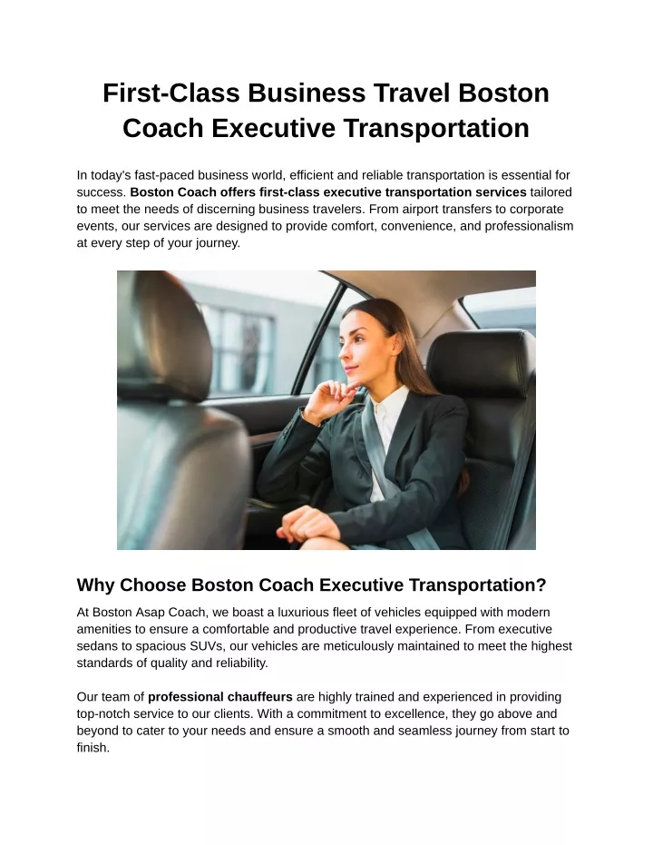 first class business travel boston coach