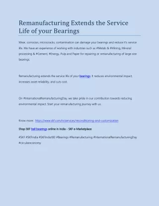 Remanufacturing Extends the Service Life of your Bearings
