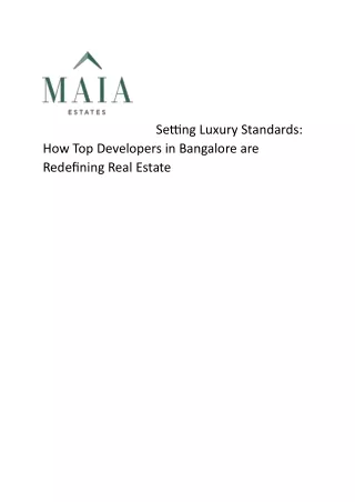 Setting Luxury Standards How Top Developers in Bangalore are Redefining Real Estate