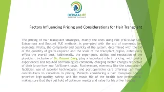 Factors Influencing Pricing and Considerations for Hair Transplant