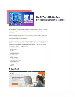 List Of Top 10 Mobile App Development Companies In India