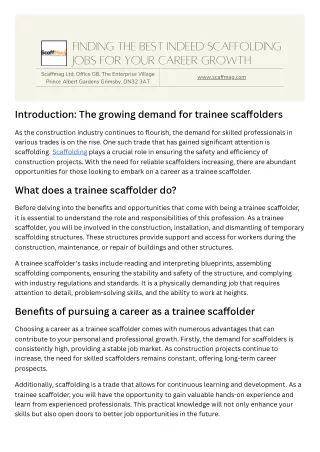 Finding the Best Indeed Scaffolding Jobs for Your Career Growth
