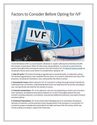 Factors to Consider Before Opting for IVF