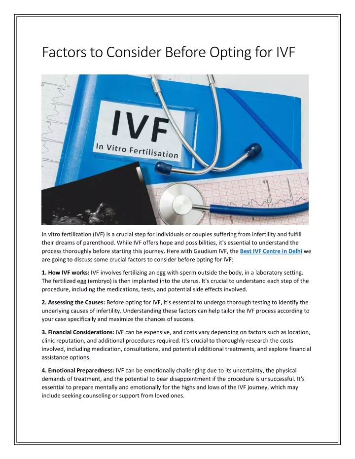 factors to consider before opting for ivf