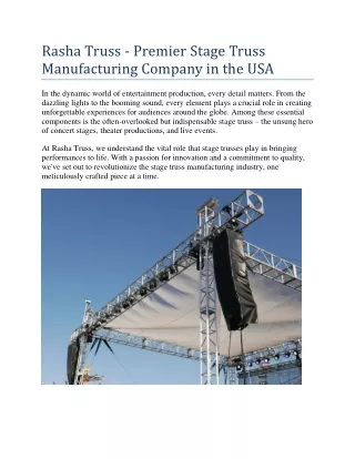 Rasha Truss - Premier Stage Truss Manufacturing Company in the USA