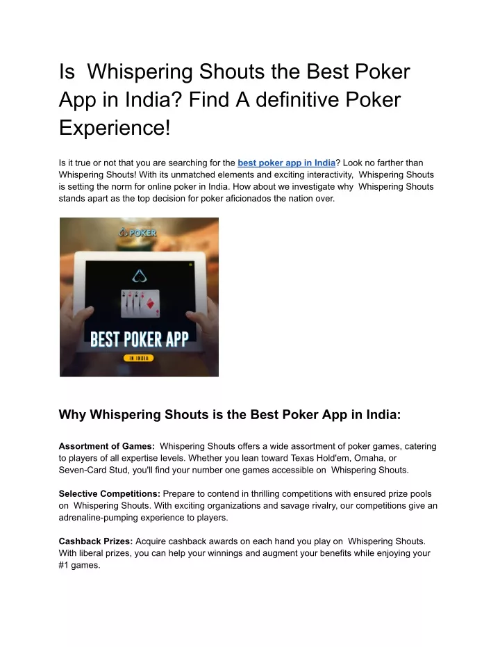 is whispering shouts the best poker app in india