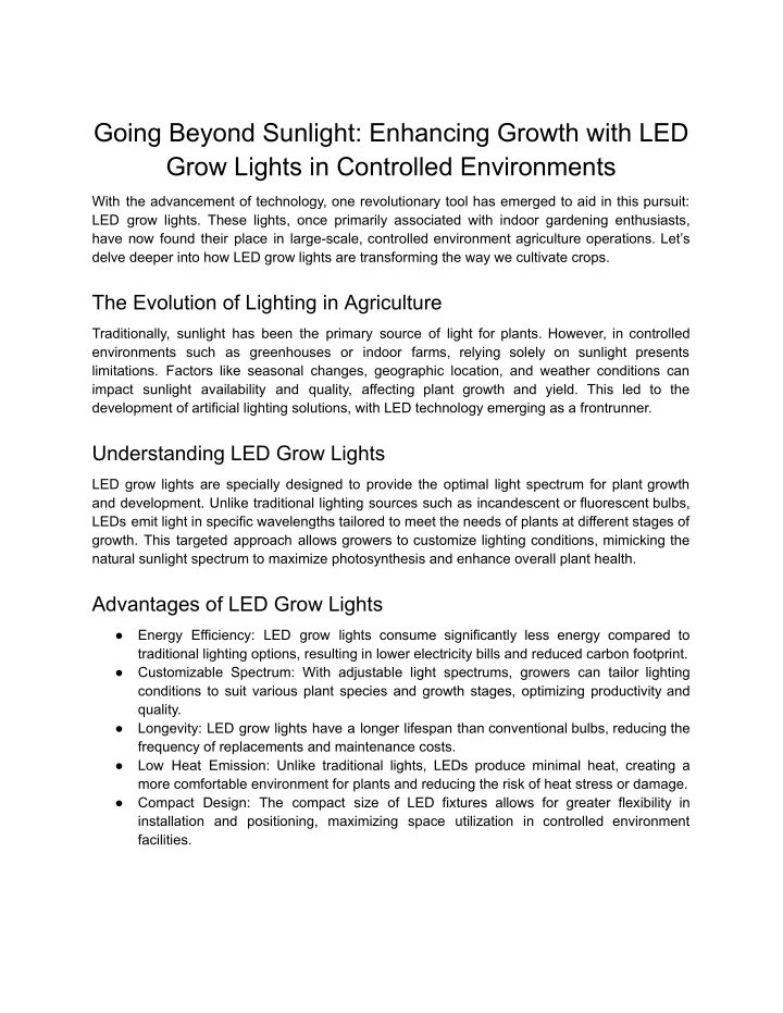 going beyond sunlight enhancing growth with