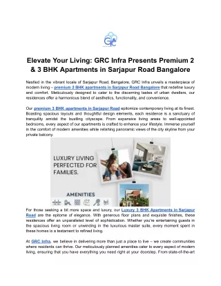 Elevate Your Living - GRC Infra Presents Premium 2 & 3 BHK Apartments in Sarjapur Road Bangalore