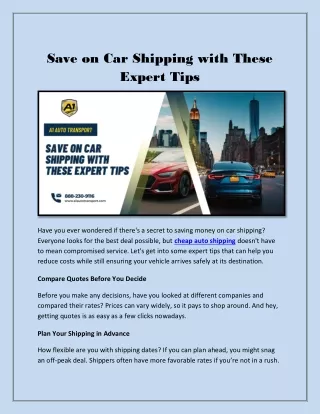 Save on Car Shipping with These Expert Tips