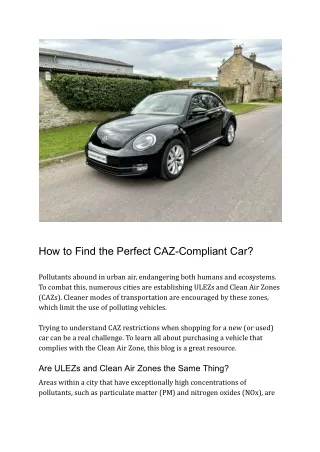 How to Find the Perfect CAZ-Compliant Car