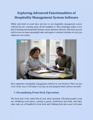 Exploring Advanced Functionalities of Hospitality Management System Software