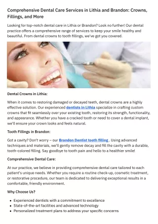 Comprehensive Dental Care Services in Lithia and Brandon Crowns, Fillings, and More