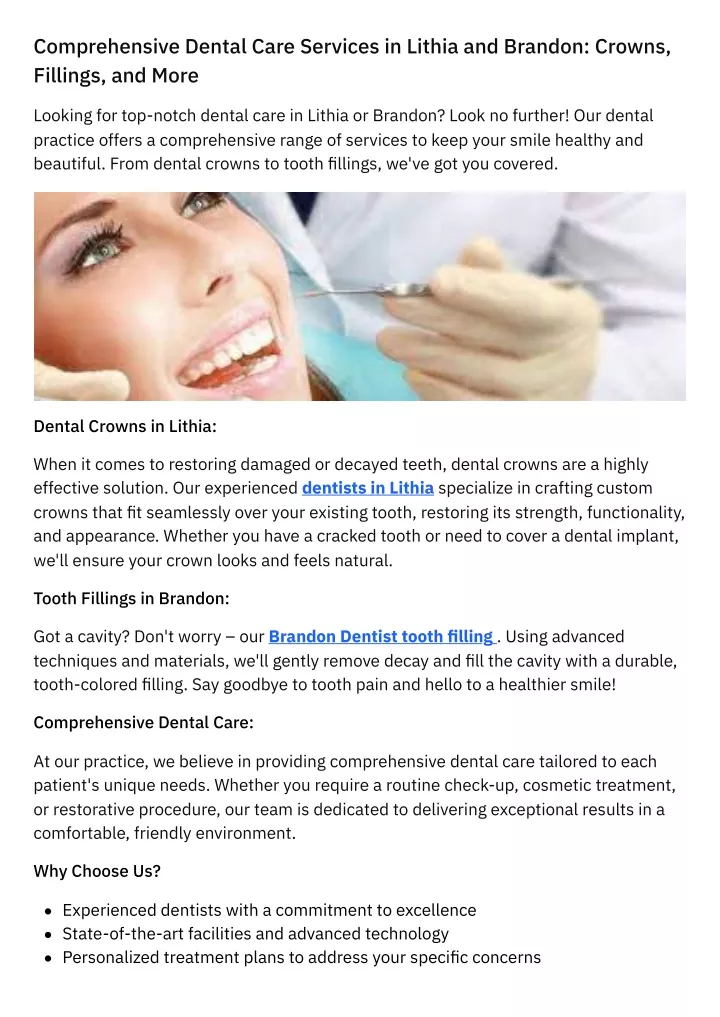 comprehensive dental care services in lithia