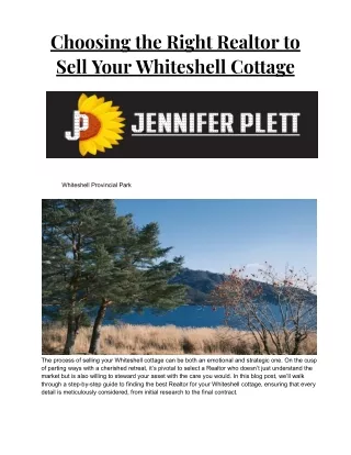 Jenniferplett Winnipeg Realtor - Choosing the Right Realtor to Sell Your Whiteshell Cottage
