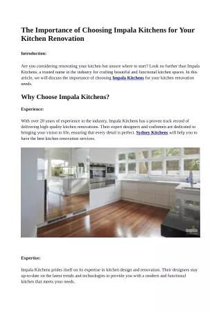 The Importance of Choosing Impala Kitchens for Your Kitchen Renovation