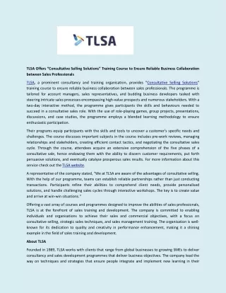 tlsa offers consultative selling solutions