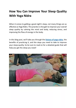 How You Can Improve Your Sleep Quality With Yoga Nidra