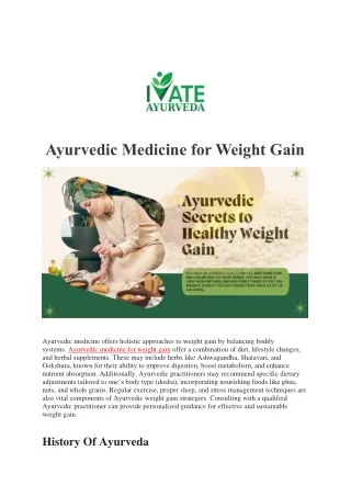 Ayurvedic Medicine for Weight Gain