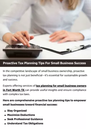 Proactive Tax Planning Tips For Small Business Success