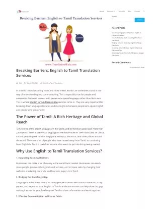 Breaking Barriers English to Tamil Translation Services