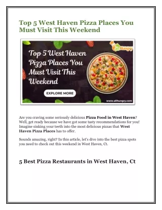 Top 5 West Haven Pizza Places You Must Visit This Weekend