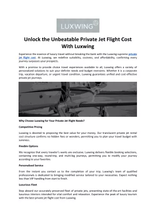 Unlock the Unbeatable Private Jet Flight Cost With Luxwing