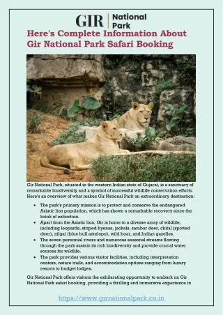 Here's Complete Information About Gir National Park Safari Booking