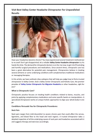 Valley Center Chiropractic for Migraine Relief | Trusted Services