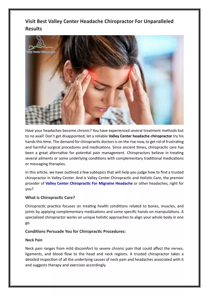 visit best valley center headache chiropractor