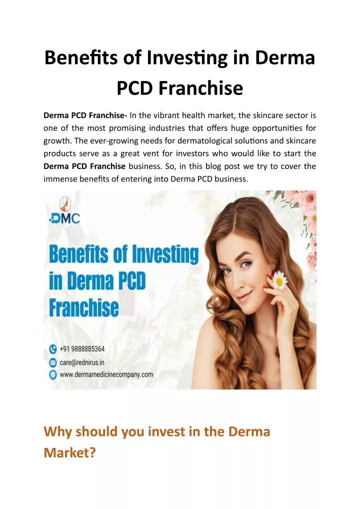 benefits of investing in derma pcd franchise