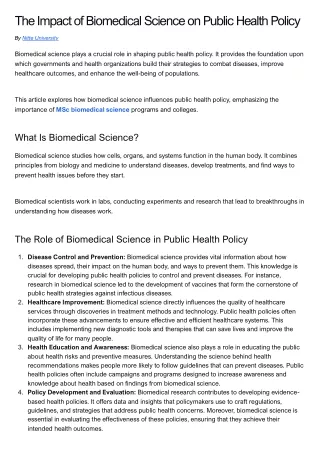 The Impact of Biomedical Science on Public Health Policy