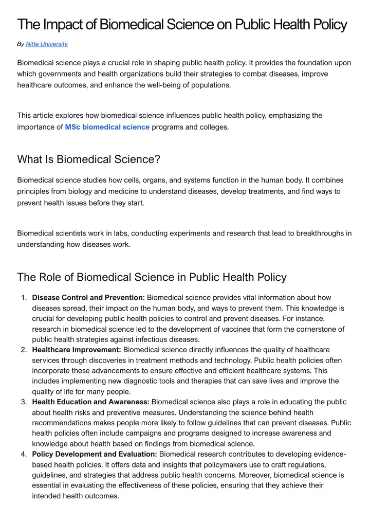 the impact of biomedical science on public health
