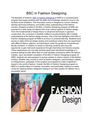 BSC in Fashion Designing