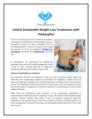 Unlock Sustainable Weight Loss Treatments with TheEasyDoc