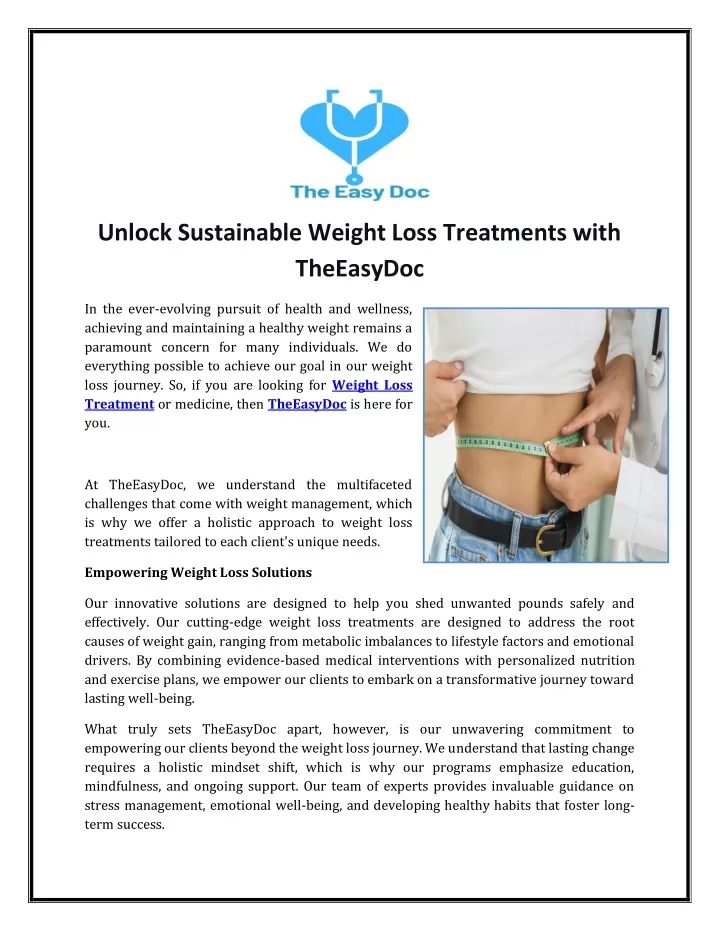 unlock sustainable weight loss treatments with
