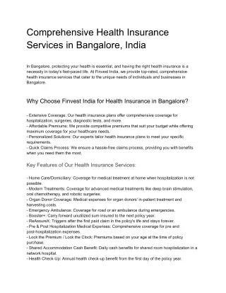 Health insurance service  in bangalore