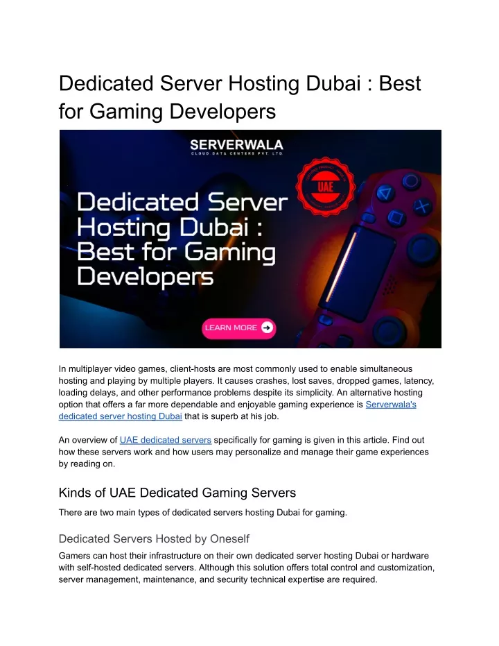 dedicated server hosting dubai best for gaming