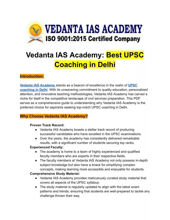 vedanta ias academy best upsc coaching in delhi