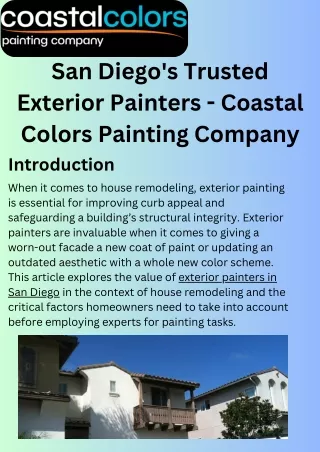 San Diego's Trusted Exterior Painters - Coastal Colors Painting Company