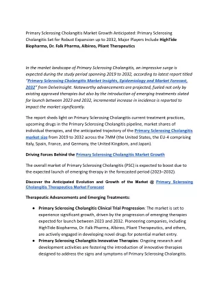 Primary Sclerosing Cholangitis Market