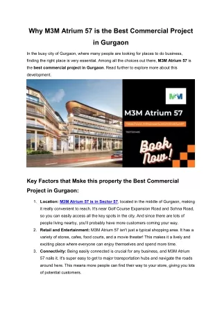 Why M3M Atrium 57 is the Best Commercial Project in Gurgaon