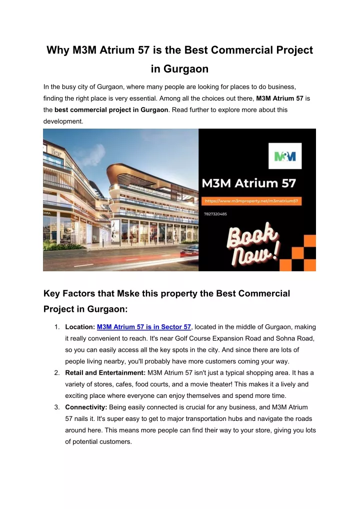 why m3m atrium 57 is the best commercial project