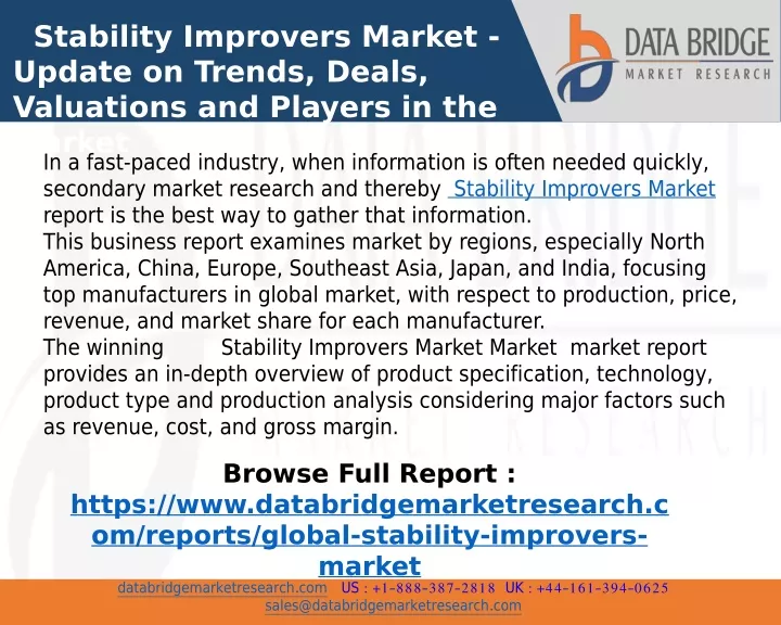 stability improvers market update on trends deals