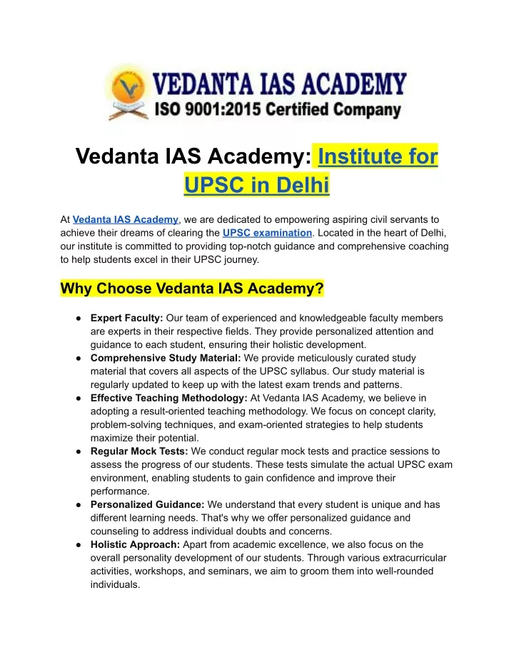 vedanta ias academy institute for upsc in delhi