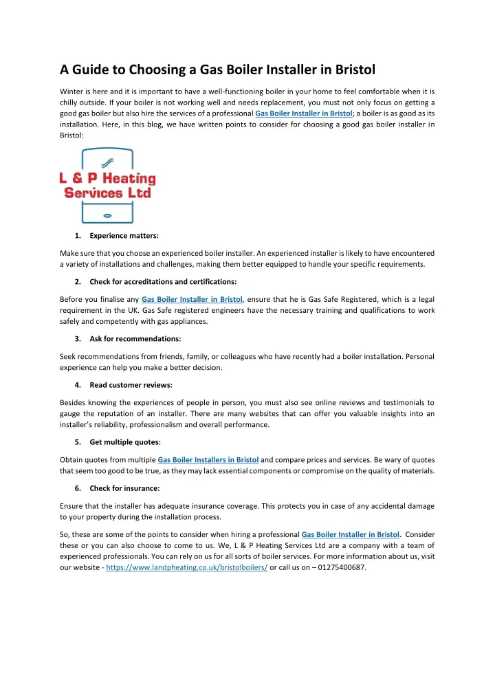 a guide to choosing a gas boiler installer